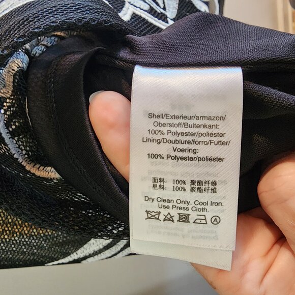 DKNY Black Mesh Fit & Flare Dress with White Leaf Embroidery Size 14 - Picture 6 of 9